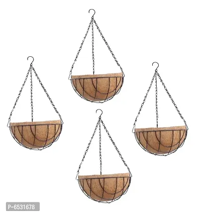 COIRGARDEN-Coir Hanging Basket- Planter Pots with Garden Indoor and Outdoor Decoration Water Hanging Baskets- 8 inch- Flower Pots-Pack of 4-Round Basket- Coco Gardening pots-Metal hanging Basket