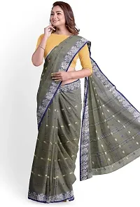 Stylish Grey Cotton Saree With Blouse Piece For Women-thumb3