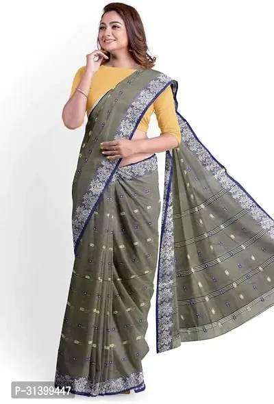 Stylish Grey Cotton Saree With Blouse Piece For Women-thumb4