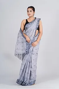 Stylish Grey Cotton Saree With Blouse Piece For Women-thumb1