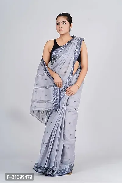 Stylish Grey Cotton Saree With Blouse Piece For Women-thumb2