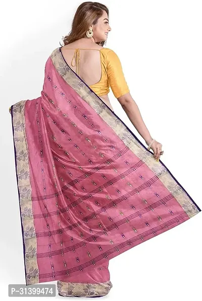 Stylish Pink Cotton Saree With Blouse Piece For Women-thumb2