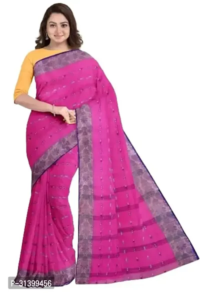 Stylish Pink Cotton Saree With Blouse Piece For Women