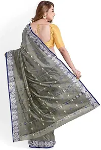 Stylish Grey Cotton Saree With Blouse Piece For Women-thumb1