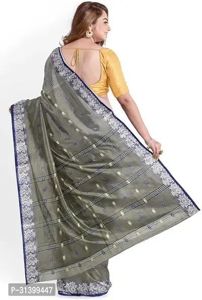 Stylish Grey Cotton Saree With Blouse Piece For Women-thumb2