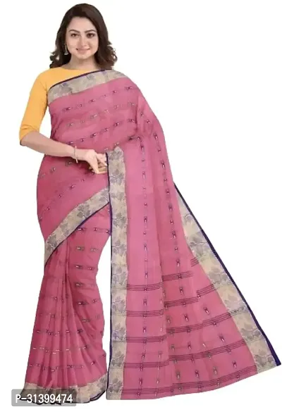 Stylish Pink Cotton Saree With Blouse Piece For Women