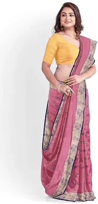 Stylish Pink Cotton Saree With Blouse Piece For Women-thumb2