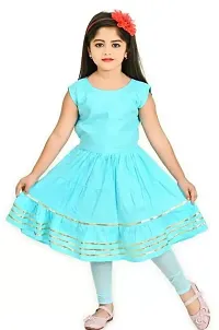Pretty Sea Blue Rayon Embroidery Frock For Girls-thumb1