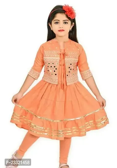 Pretty Orange Rayon Embroidery Frock For Girls