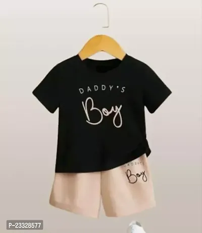 Elegant Black Hosiery Cotton Printed T-Shirts with Bottom Set For Kids-thumb0