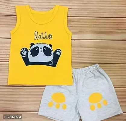Elegant Yellow Hosiery Cotton Printed T-Shirts with Bottom Set For Kids
