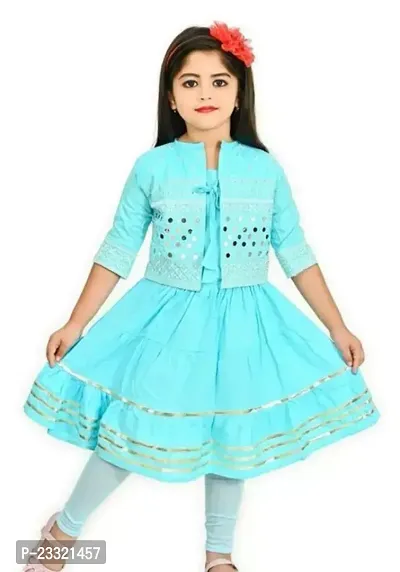 Pretty Sea Blue Rayon Embroidery Frock For Girls-thumb0