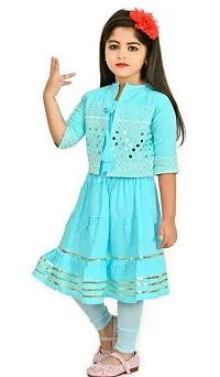 Pretty Sea Blue Rayon Embroidery Frock For Girls-thumb3