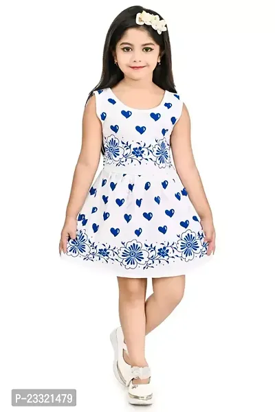 Pretty Blue Printed Cotton Blend Frocks For Girls-thumb0