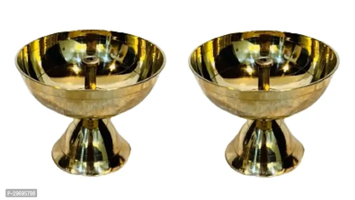 Golden Brass Oil Lamp Diya for Religious Purpose Pack Of 2-thumb0