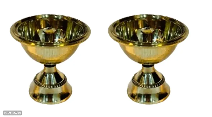 Golden Brass Oil Lamp Diya for Religious Purpose Pack Of 2