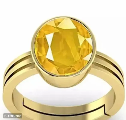 14.25 Ratti Pukhraj Stone Original Certified Yellow Sapphire Gemstone Gold Plated