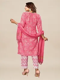 Straight Pink Printed Cotton Blend Kurta Bottom Dupatta Set For Women-thumb1