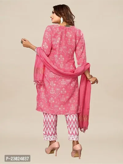 Straight Pink Printed Cotton Blend Kurta Bottom Dupatta Set For Women-thumb2