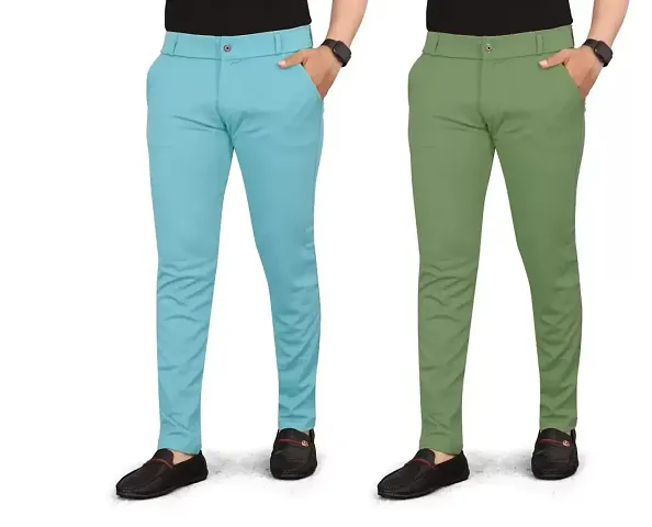 Stylish Multicoloured Polyester Blend Solid Formal Trousers For Men Pack Of 2