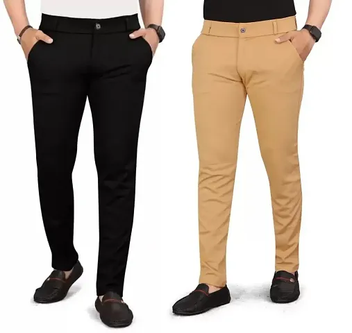 Stylish Multicoloured Polyester Blend Solid Formal Trousers For Men Pack Of 2