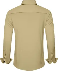 Stylish Beige Cotton Blend Solid Long Sleeves Casual Shirt For Men-thumb1