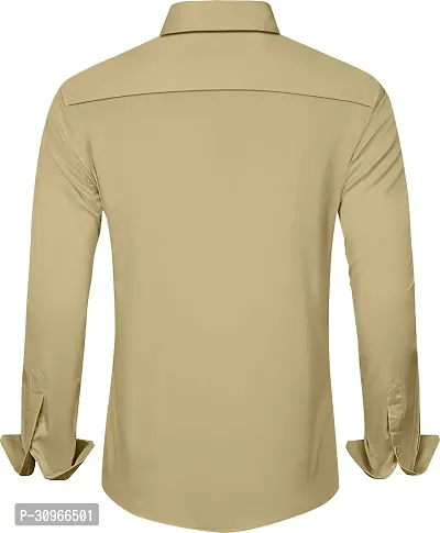 Stylish Beige Cotton Blend Solid Long Sleeves Casual Shirt For Men-thumb2