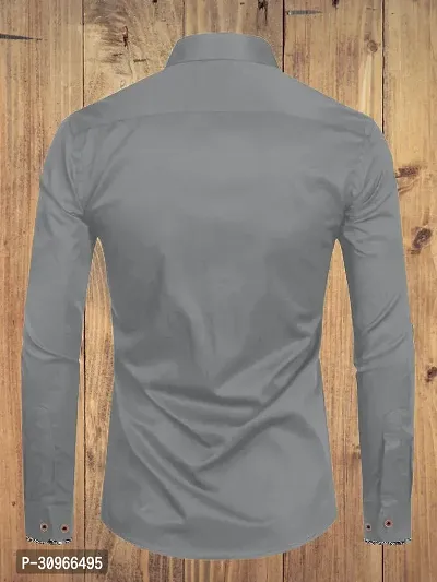 Stylish Grey Cotton Solid Long Sleeves Casual Shirt For Men-thumb2