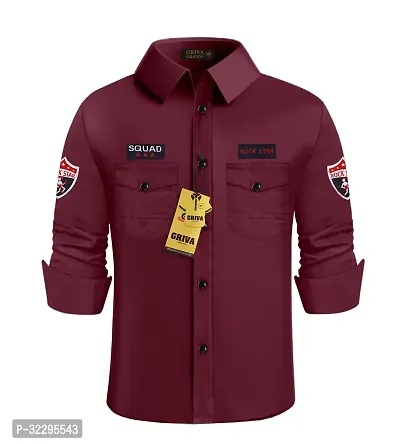 Stylish Maroon Cotton Double Pocket Shirt for Boys