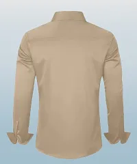 Stylish Beige Cotton Blend Solid Long Sleeves Casual Shirt For Men-thumb1