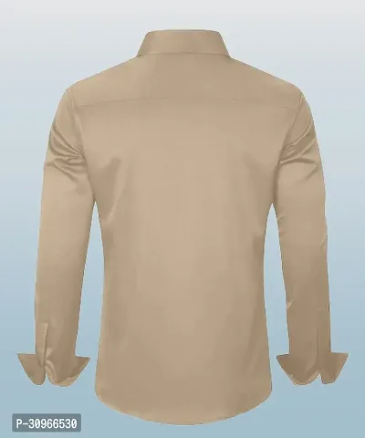 Stylish Beige Cotton Blend Solid Long Sleeves Casual Shirt For Men-thumb2