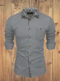 Stylish Grey Cotton Solid Long Sleeves Casual Shirt For Men-thumb2