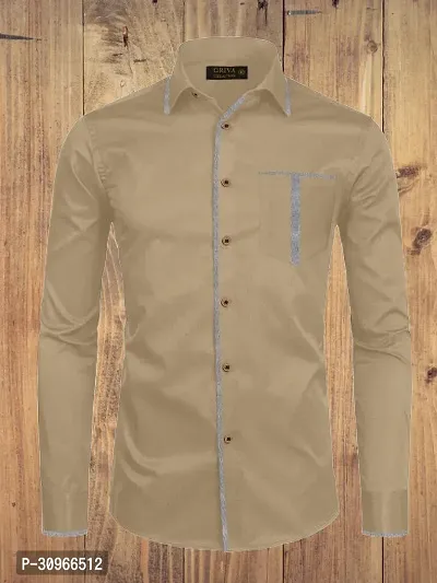 Stylish Cream Cotton Solid Long Sleeves Casual Shirt For Men