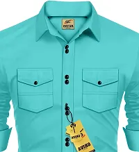 Stylish Blue Cotton Blend Solid Long Sleeves Casual Shirt For Men-thumb2