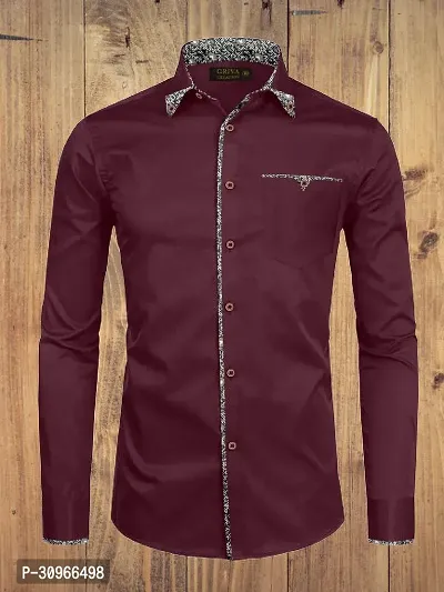 Stylish Maroon Cotton Solid Long Sleeves Casual Shirt For Men-thumb0