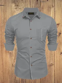 Stylish Grey Cotton Solid Long Sleeves Casual Shirt For Men-thumb2