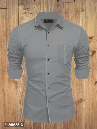 Stylish Grey Cotton Solid Long Sleeves Casual Shirt For Men-thumb3