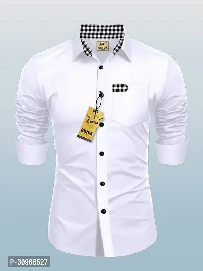 Stylish White Cotton Blend Self Design Long Sleeves Casual Shirt For Men-thumb0