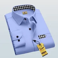 Stylish Blue Cotton Blend Self Design Long Sleeves Casual Shirt For Men-thumb2