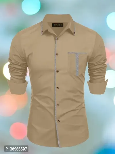 Stylish Cream Cotton Solid Long Sleeves Casual Shirt For Men