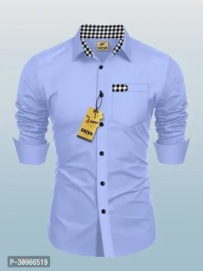 Stylish Blue Cotton Blend Self Design Long Sleeves Casual Shirt For Men