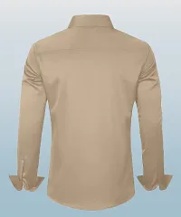 Stylish Beige Cotton Blend Self Design Long Sleeves Casual Shirt For Men-thumb1