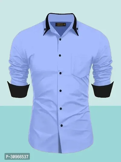 Stylish Blue Cotton Solid Long Sleeves Casual Shirt For Men-thumb0