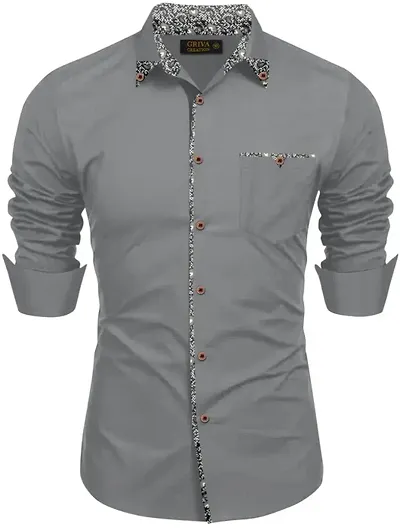 Stylish Blend Solid Long Sleeves Casual Shirt For Men