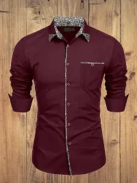 Stylish Maroon Cotton Solid Long Sleeves Casual Shirt For Men-thumb2