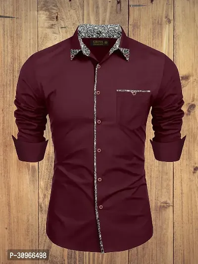 Stylish Maroon Cotton Solid Long Sleeves Casual Shirt For Men-thumb3