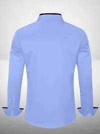 Stylish Blue Cotton Blend Solid Long Sleeves Casual Shirt For Men-thumb1