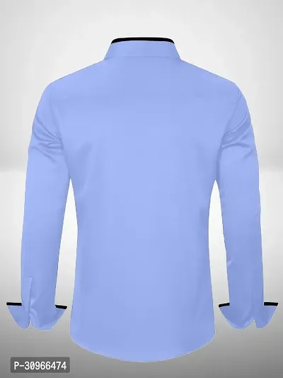 Stylish Blue Cotton Blend Solid Long Sleeves Casual Shirt For Men-thumb2