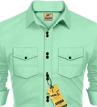 Stylish Light Green Cotton Blend Solid Long Sleeves Casual Shirt For Men-thumb2