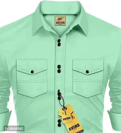 Stylish Light Green Cotton Blend Solid Long Sleeves Casual Shirt For Men-thumb3